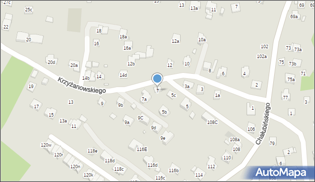 Kraków, Krzyżanowskiego Adama, 7, mapa Krakowa