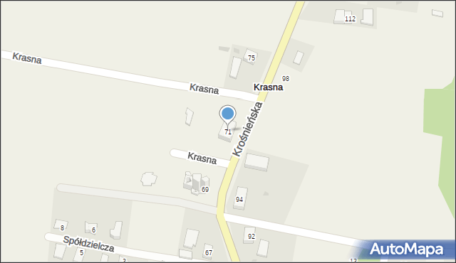 Krasna, Krośnieńska, 71, mapa Krasna