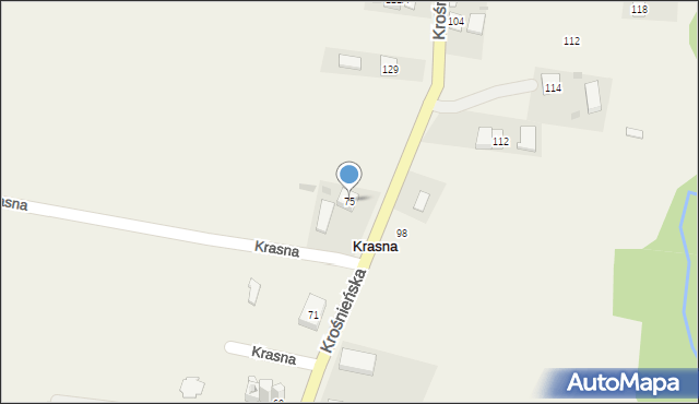 Krasna, Krośnieńska, 75, mapa Krasna