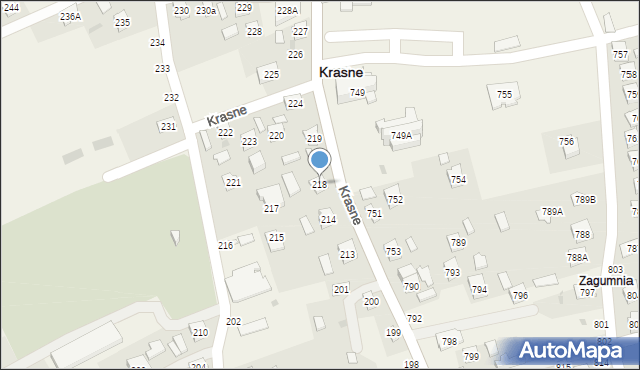 Krasne, Krasne, 218, mapa Krasne