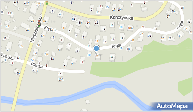 Krosno, Kręta, 12, mapa Krosna