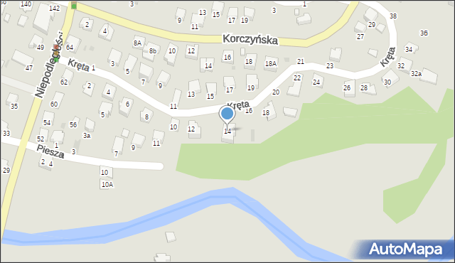 Krosno, Kręta, 14, mapa Krosna