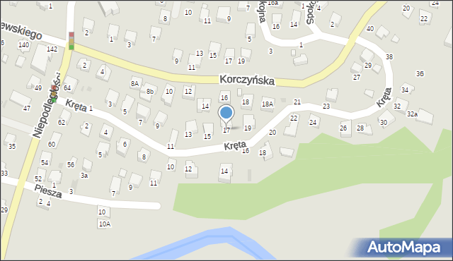 Krosno, Kręta, 17, mapa Krosna