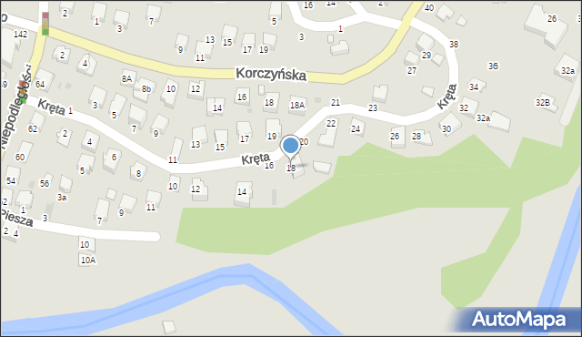 Krosno, Kręta, 18, mapa Krosna