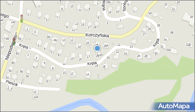 Krosno, Kręta, 19, mapa Krosna