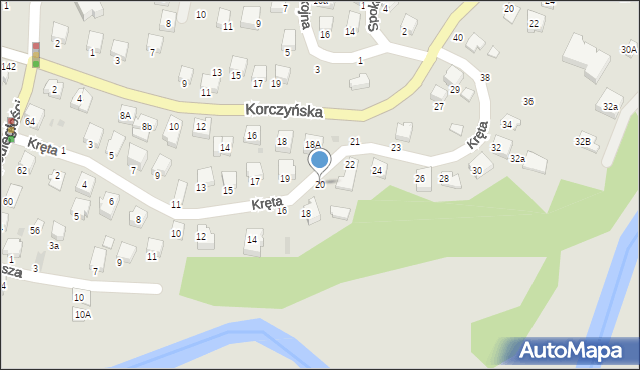 Krosno, Kręta, 20, mapa Krosna