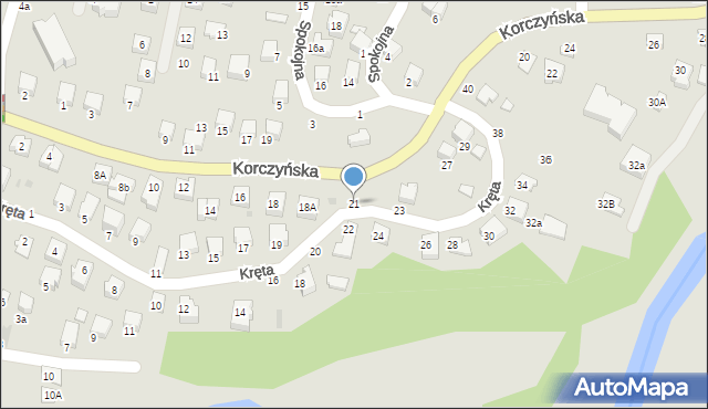 Krosno, Kręta, 21, mapa Krosna