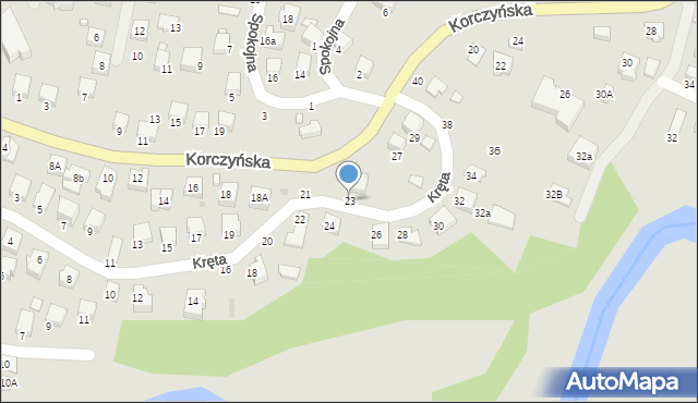 Krosno, Kręta, 23, mapa Krosna