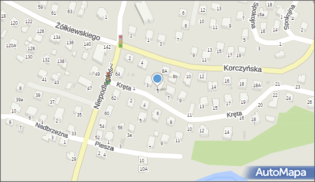 Krosno, Kręta, 5, mapa Krosna