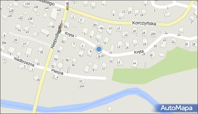 Krosno, Kręta, 8, mapa Krosna