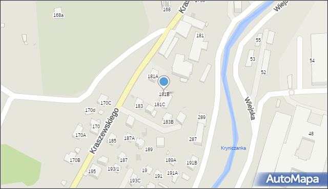 Krynica-Zdrój, Kraszewskiego Józefa Ignacego, 181B, mapa Krynica-Zdrój