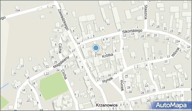 Krzanowice, Krótka, 1, mapa Krzanowice