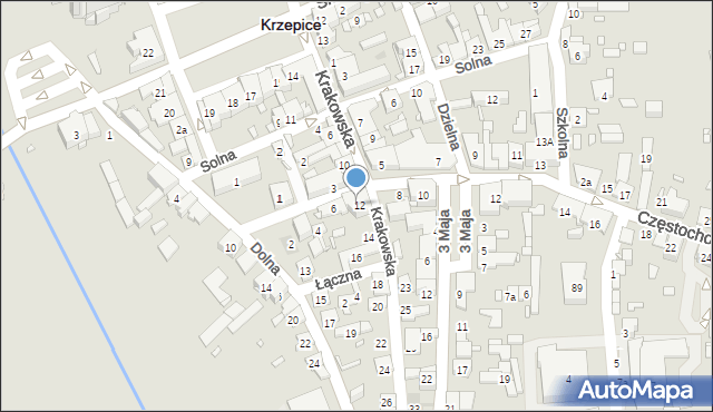 Krzepice, Krakowska, 12a, mapa Krzepice