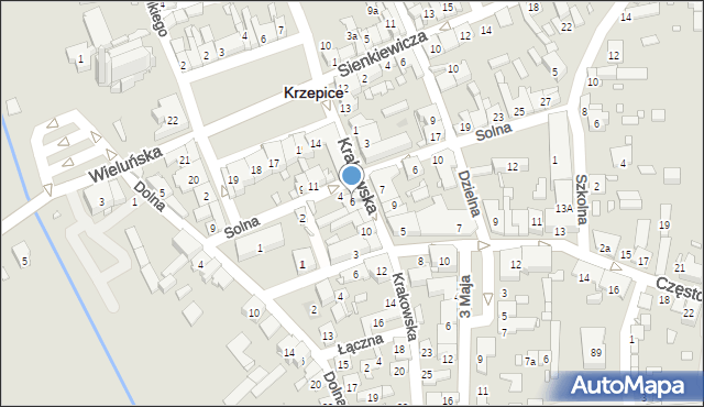 Krzepice, Krakowska, 6, mapa Krzepice