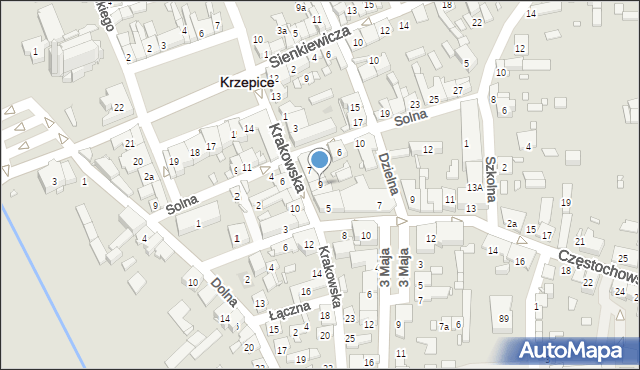 Krzepice, Krakowska, 9, mapa Krzepice