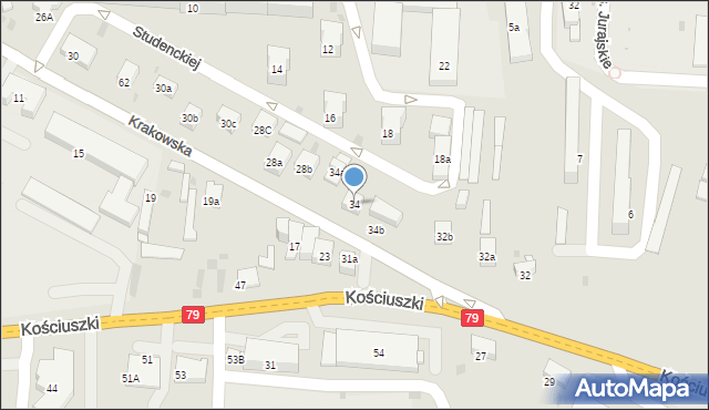 Krzeszowice, Krakowska, 34, mapa Krzeszowice