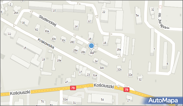 Krzeszowice, Krakowska, 34a, mapa Krzeszowice