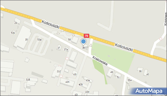 Krzeszowice, Krakowska, 36, mapa Krzeszowice