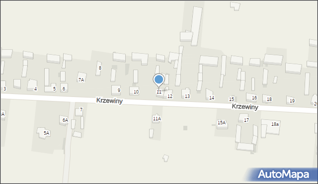 Krzewiny, Krzewiny, 11, mapa Krzewiny