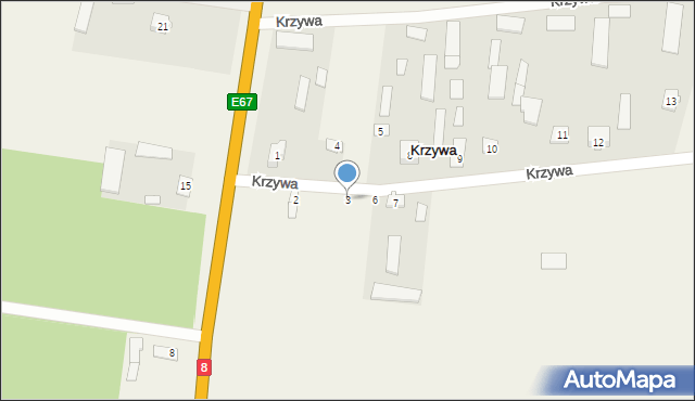 Krzywa, Krzywa, 3, mapa Krzywa