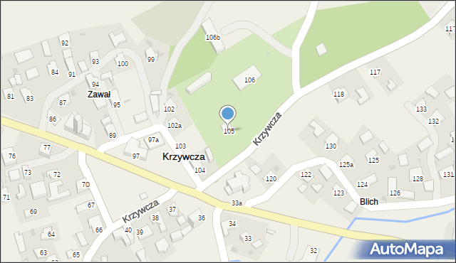 Krzywcza, Krzywcza, 105, mapa Krzywcza