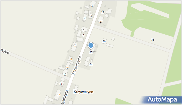 Krzywczyce, Krzywczyce, 25, mapa Krzywczyce