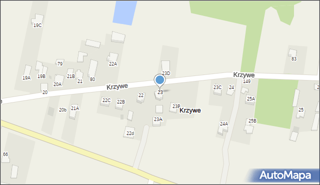 Krzywe, Krzywe, 23, mapa Krzywe