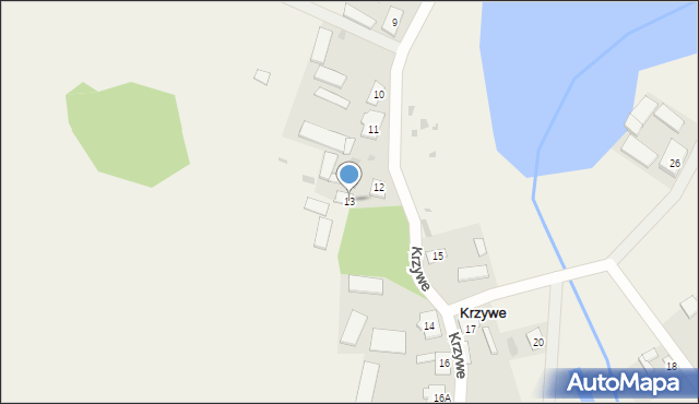 Krzywe, Krzywe, 13, mapa Krzywe