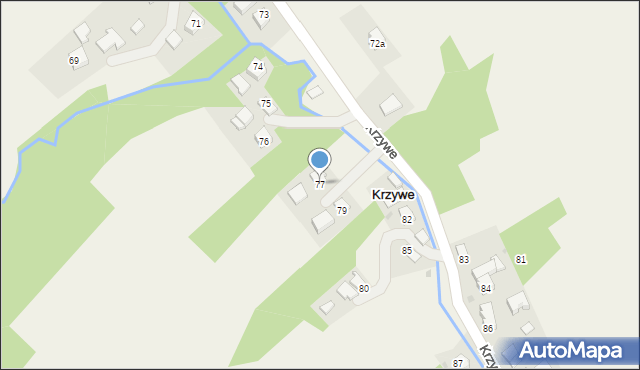 Krzywe, Krzywe, 77, mapa Krzywe