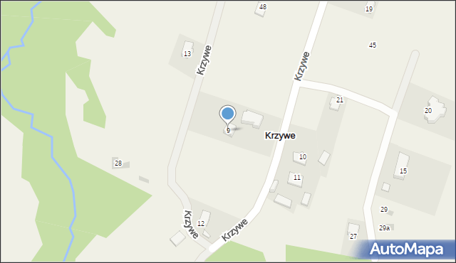 Krzywe, Krzywe, 9, mapa Krzywe