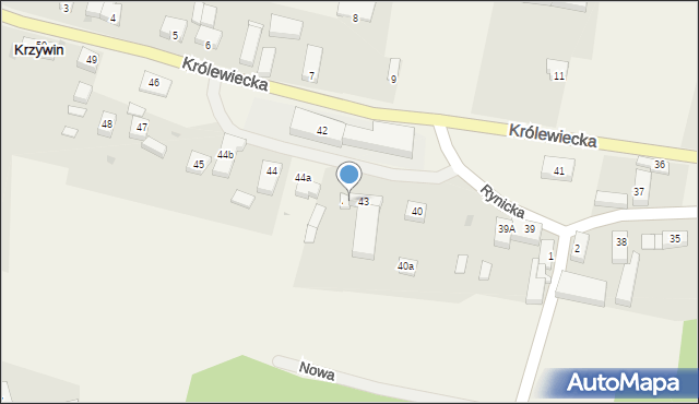 Krzywin, Królewiecka, 43A, mapa Krzywin