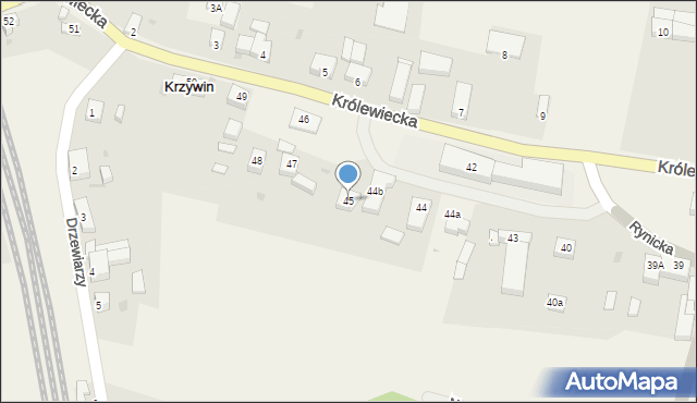 Krzywin, Królewiecka, 45, mapa Krzywin