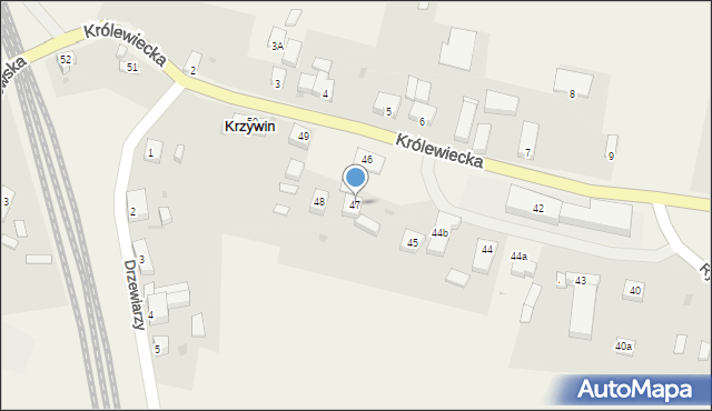 Krzywin, Królewiecka, 47, mapa Krzywin