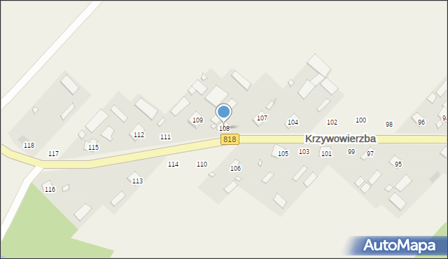 Krzywowierzba, Krzywowierzba, 108, mapa Krzywowierzba