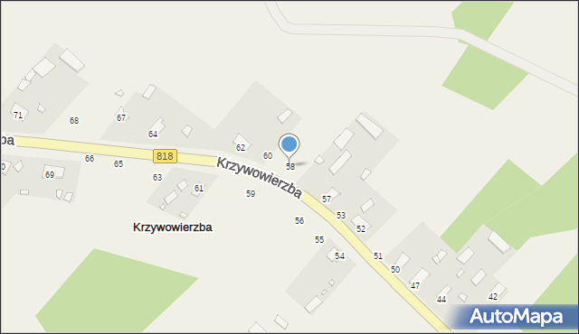 Krzywowierzba, Krzywowierzba, 58, mapa Krzywowierzba