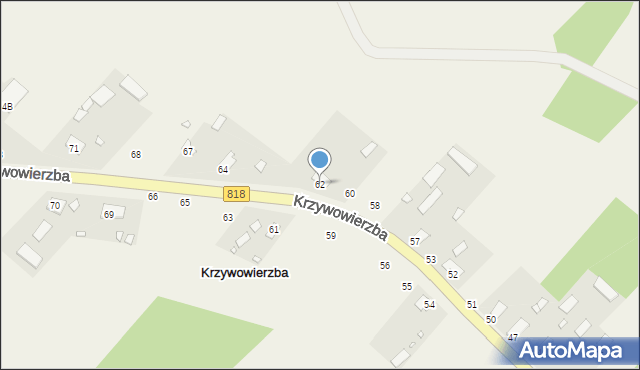 Krzywowierzba, Krzywowierzba, 62, mapa Krzywowierzba