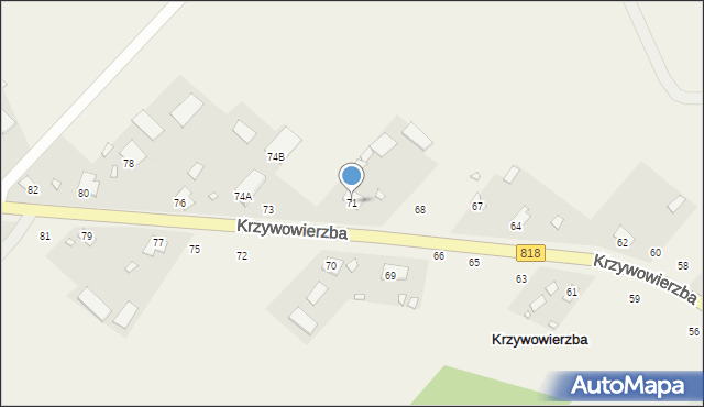 Krzywowierzba, Krzywowierzba, 71, mapa Krzywowierzba