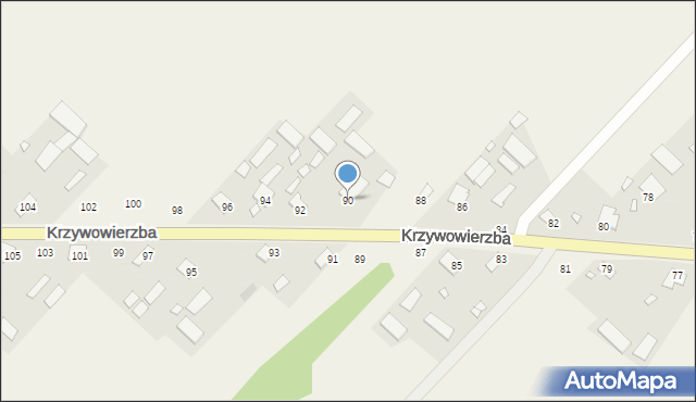 Krzywowierzba, Krzywowierzba, 90, mapa Krzywowierzba