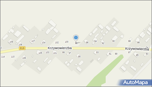 Krzywowierzba, Krzywowierzba, 98, mapa Krzywowierzba