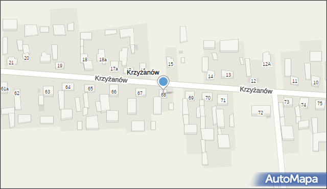 Krzyżanów, Krzyżanów, 68, mapa Krzyżanów