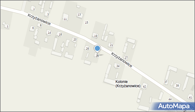 Krzyżanowice, Krzyżanowice, 28, mapa Krzyżanowice