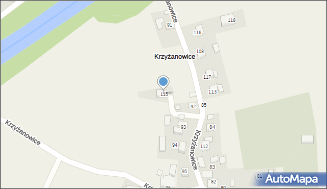 Krzyżanowice, Krzyżanowice, 115, mapa Krzyżanowice