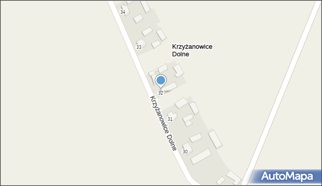 Krzyżanowice Dolne, Krzyżanowice Dolne, 32, mapa Krzyżanowice Dolne