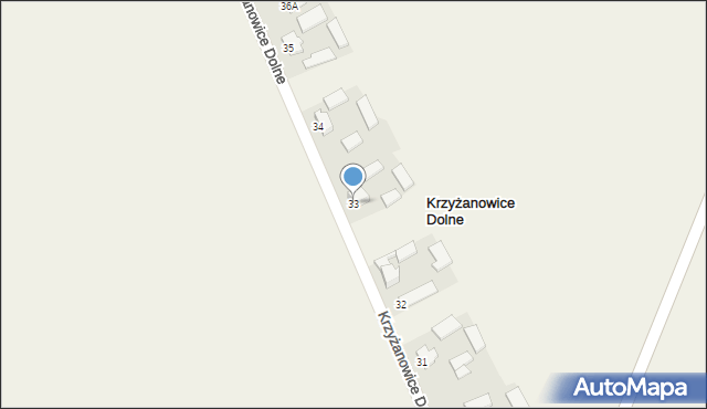 Krzyżanowice Dolne, Krzyżanowice Dolne, 33, mapa Krzyżanowice Dolne