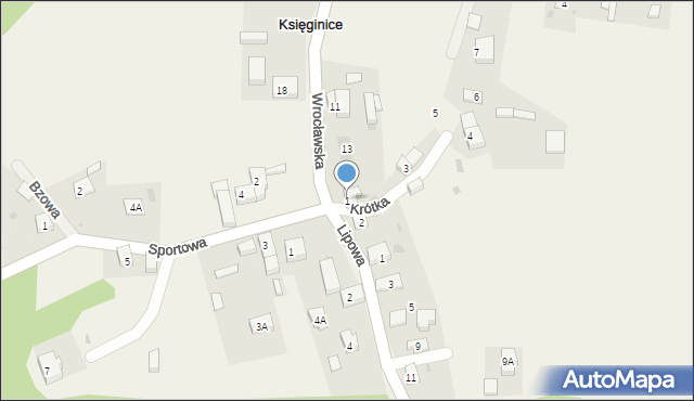 Księginice, Krótka, 1, mapa Księginice