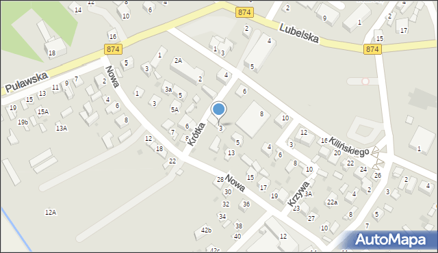 Kurów, Krótka, 5A, mapa Kurów
