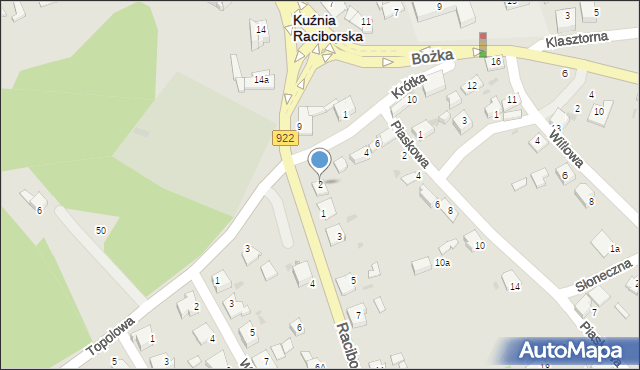 Kuźnia Raciborska, Krótka, 2, mapa Kuźnia Raciborska