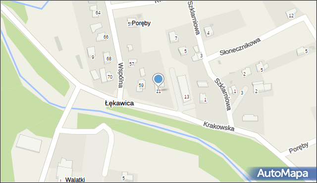 Łękawica, Krakowska, 11, mapa Łękawica