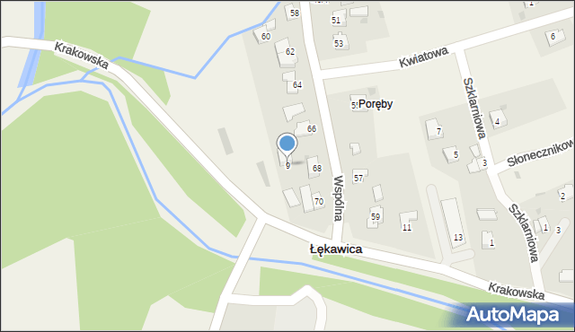 Łękawica, Krakowska, 9, mapa Łękawica