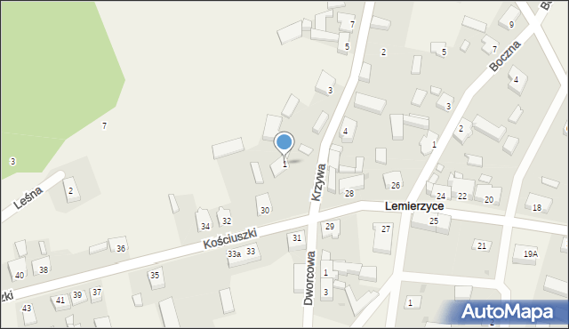 Lemierzyce, Krzywa, 1, mapa Lemierzyce